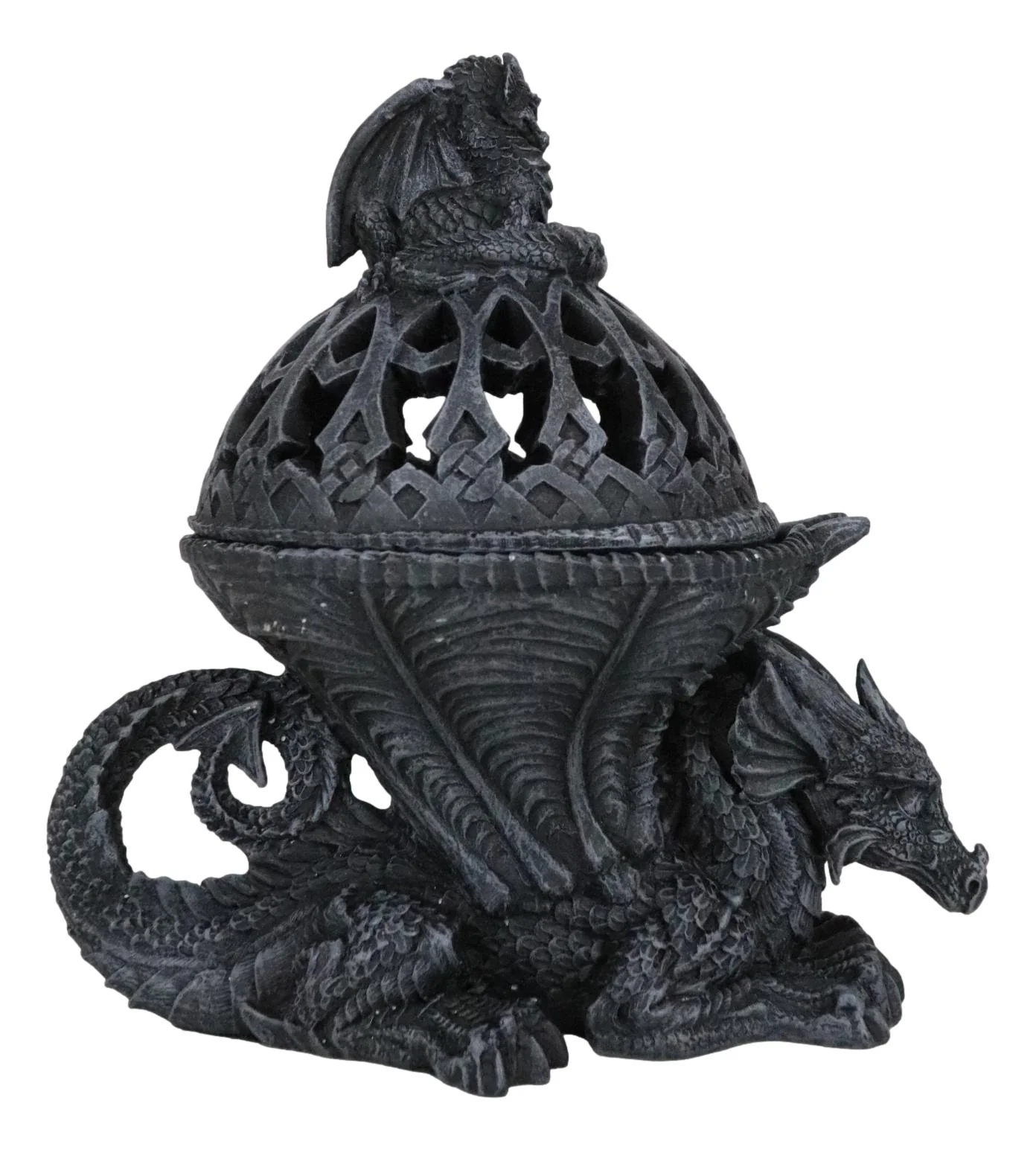 Crouching Atlas Dragon Tower Sphere Incense Burner Sculpture Figurine Faux Stone - Image 6