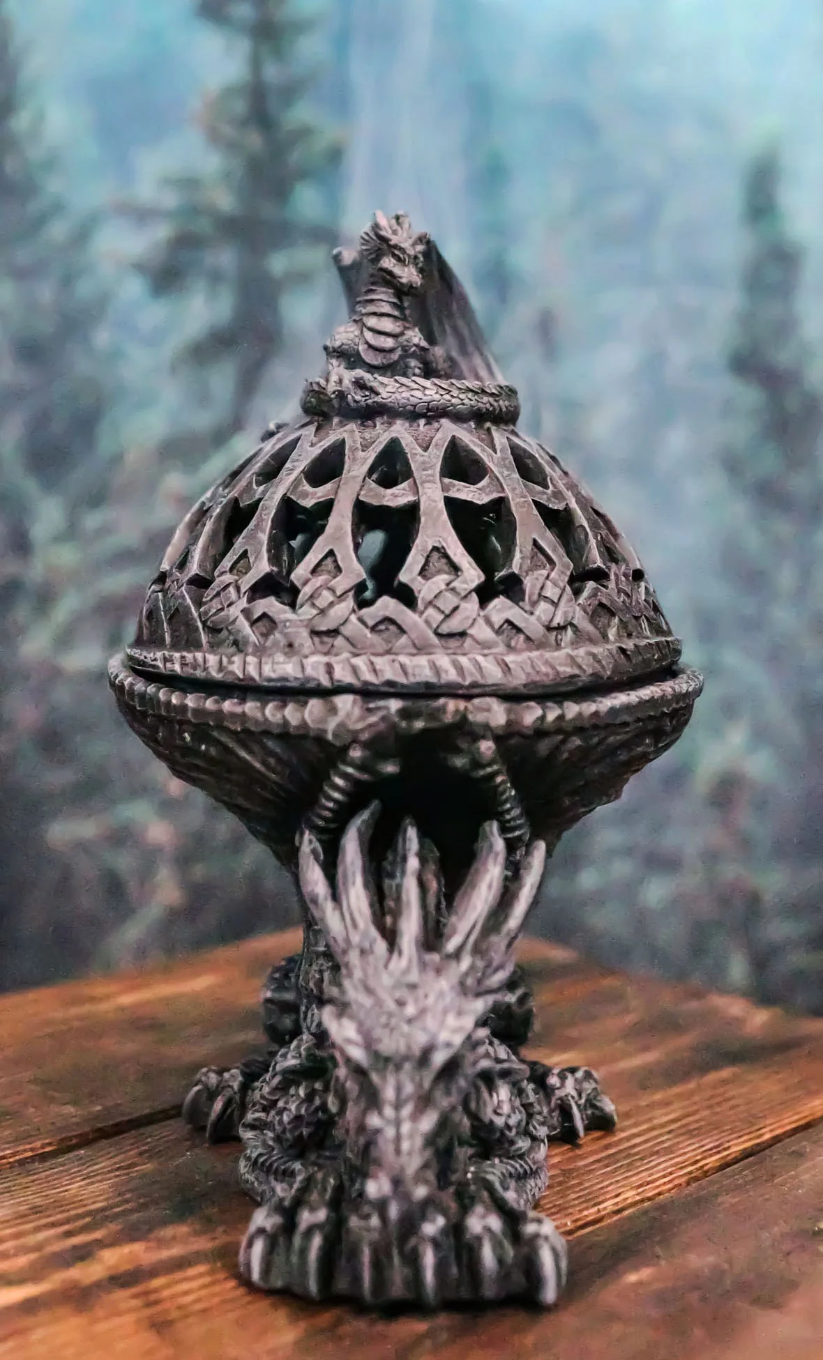 Crouching Atlas Dragon Tower Sphere Incense Burner Sculpture Figurine Faux Stone - Image 7
