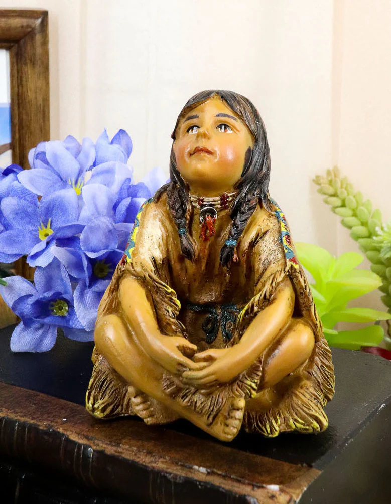 Cultural Native American Indian Tribal Child Girl Sitting Collectible Figurine