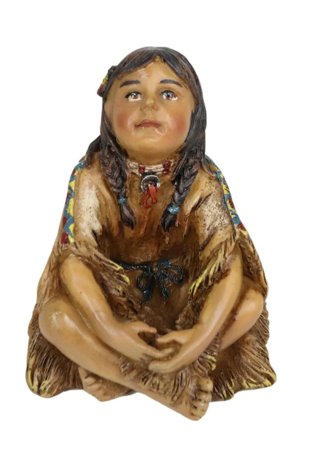 Cultural Native American Indian Tribal Child Girl Sitting Collectible Figurine - Image 3