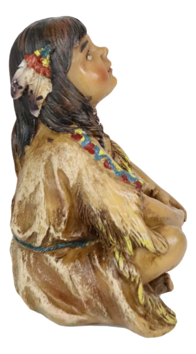 Cultural Native American Indian Tribal Child Girl Sitting Collectible Figurine - Image 4