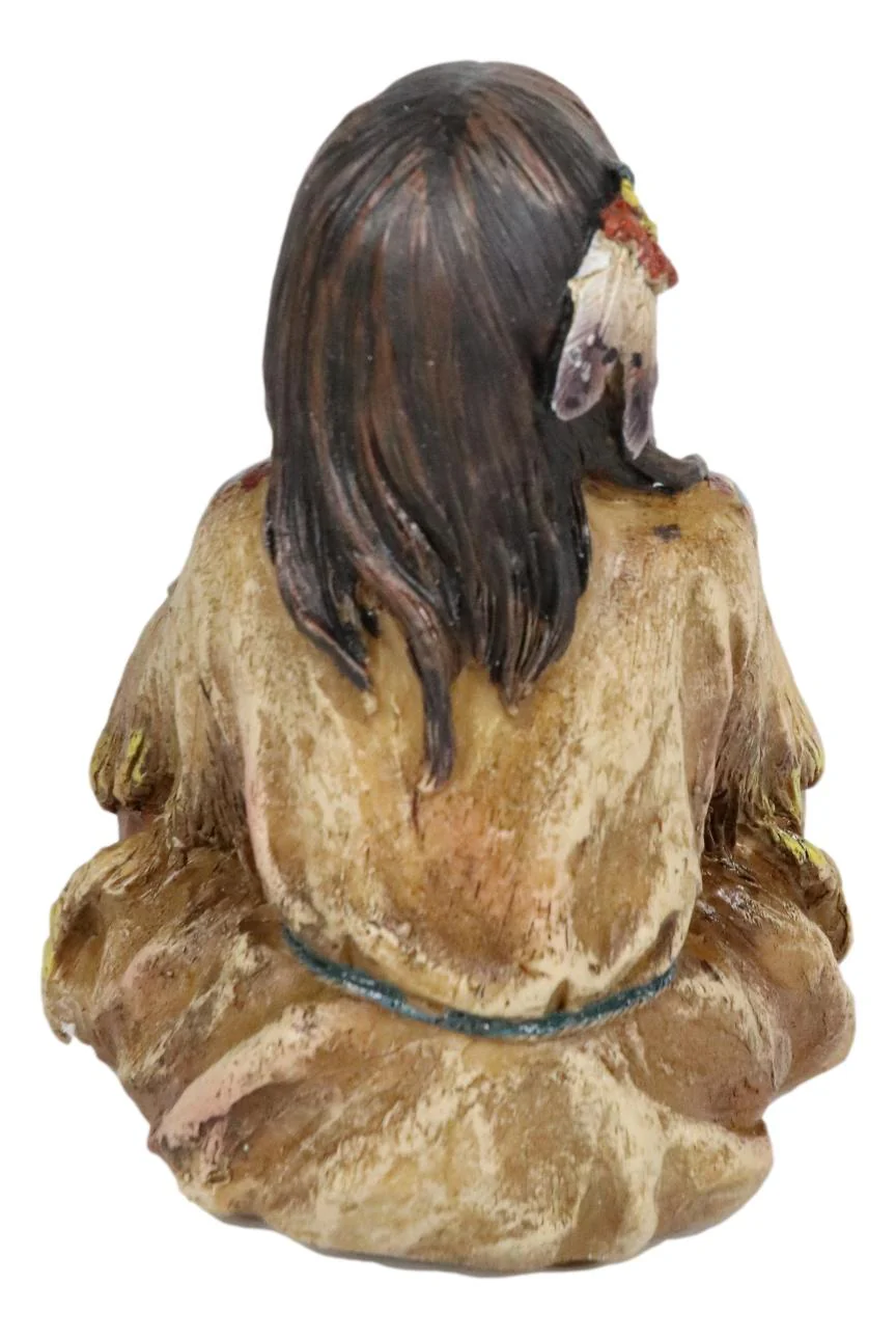 Cultural Native American Indian Tribal Child Girl Sitting Collectible Figurine - Image 5
