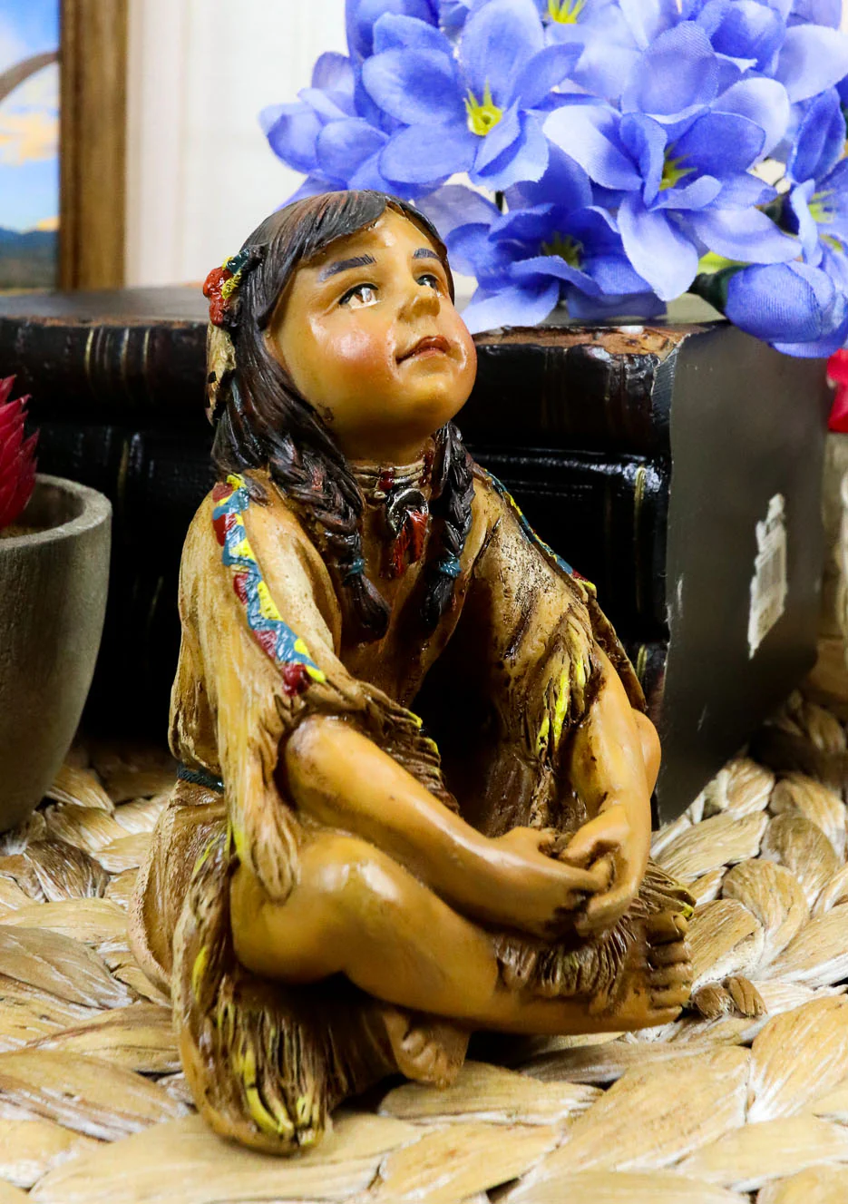 Cultural Native American Indian Tribal Child Girl Sitting Collectible Figurine - Image 6