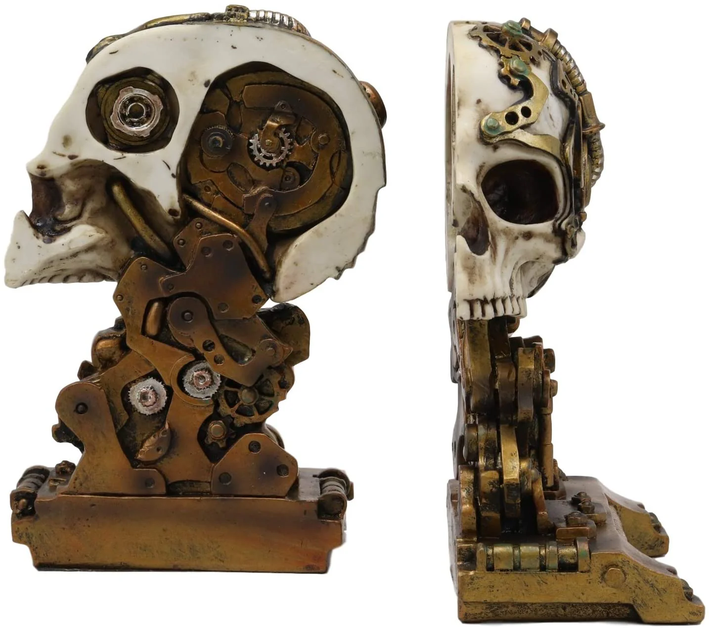 Cyborg Robotic Gearwork Facility Steampunk Skull Bookends Set Figurine Statue - Image 3