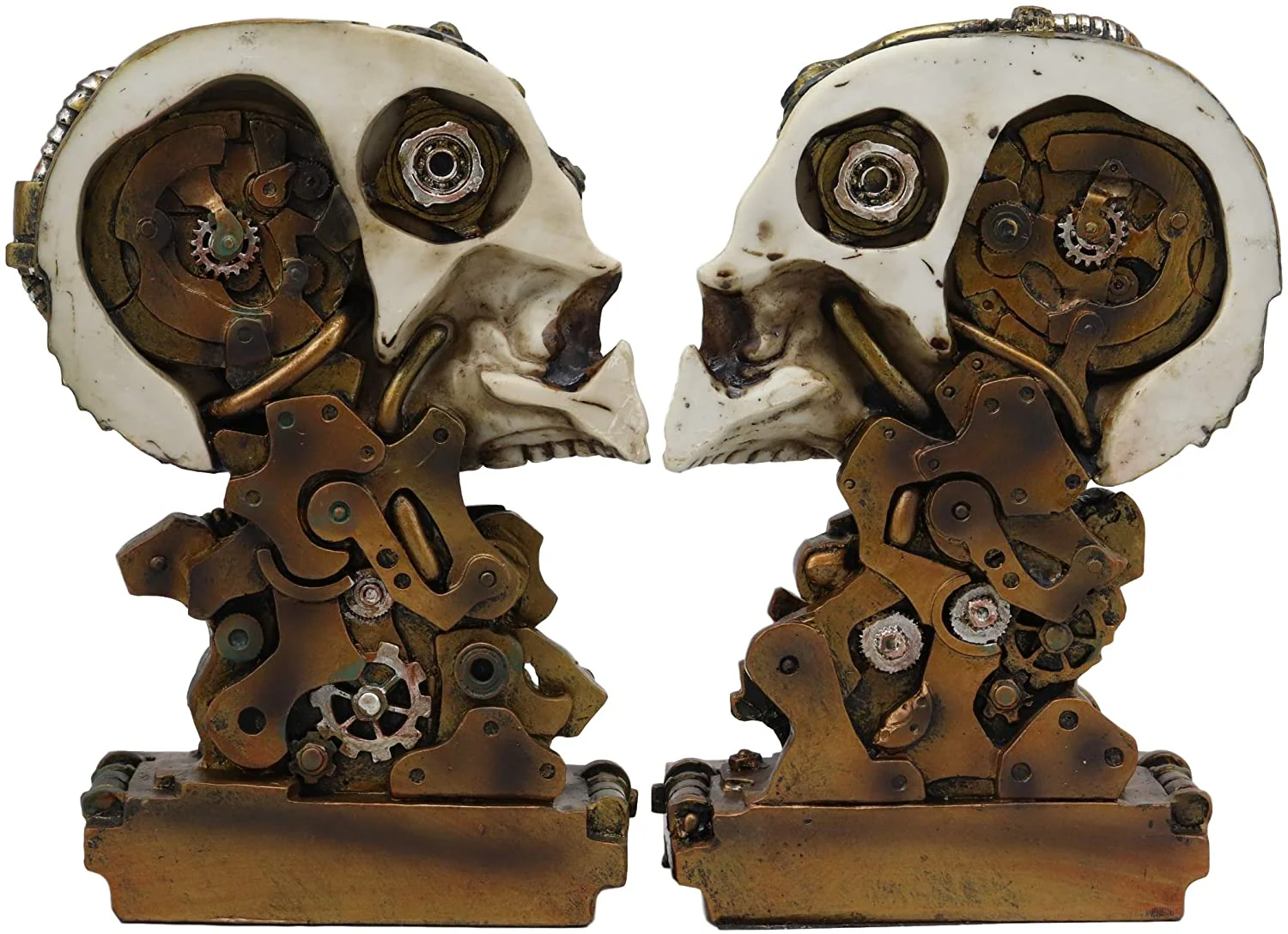 Cyborg Robotic Gearwork Facility Steampunk Skull Bookends Set Figurine Statue - Image 7