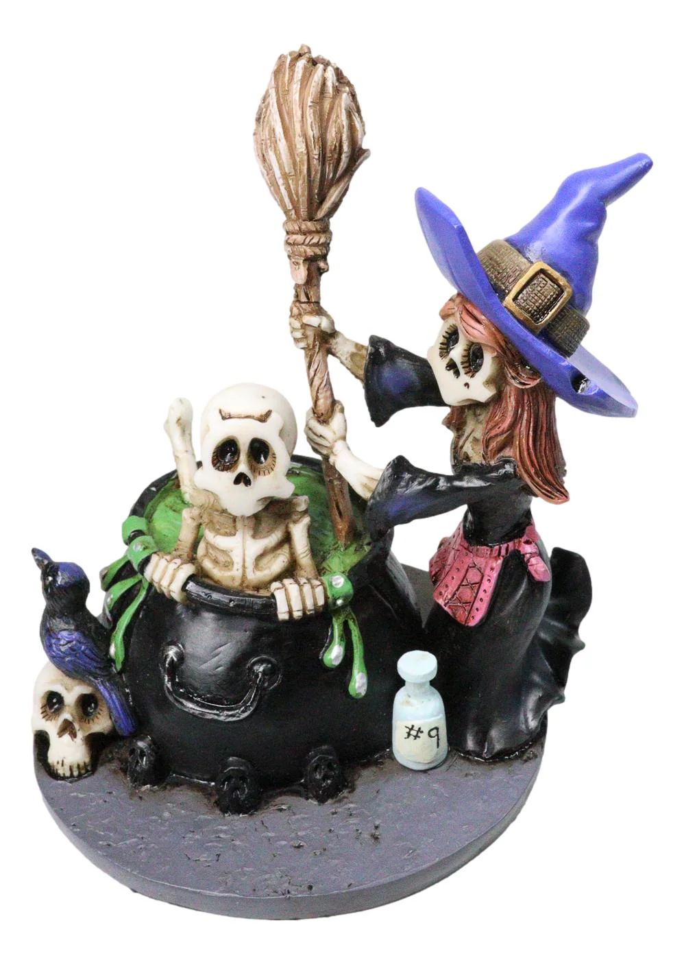 Day Of The Dead Bewitching Kitchen Skeleton Witch Raven Potion Cauldron Figurine - Image 4