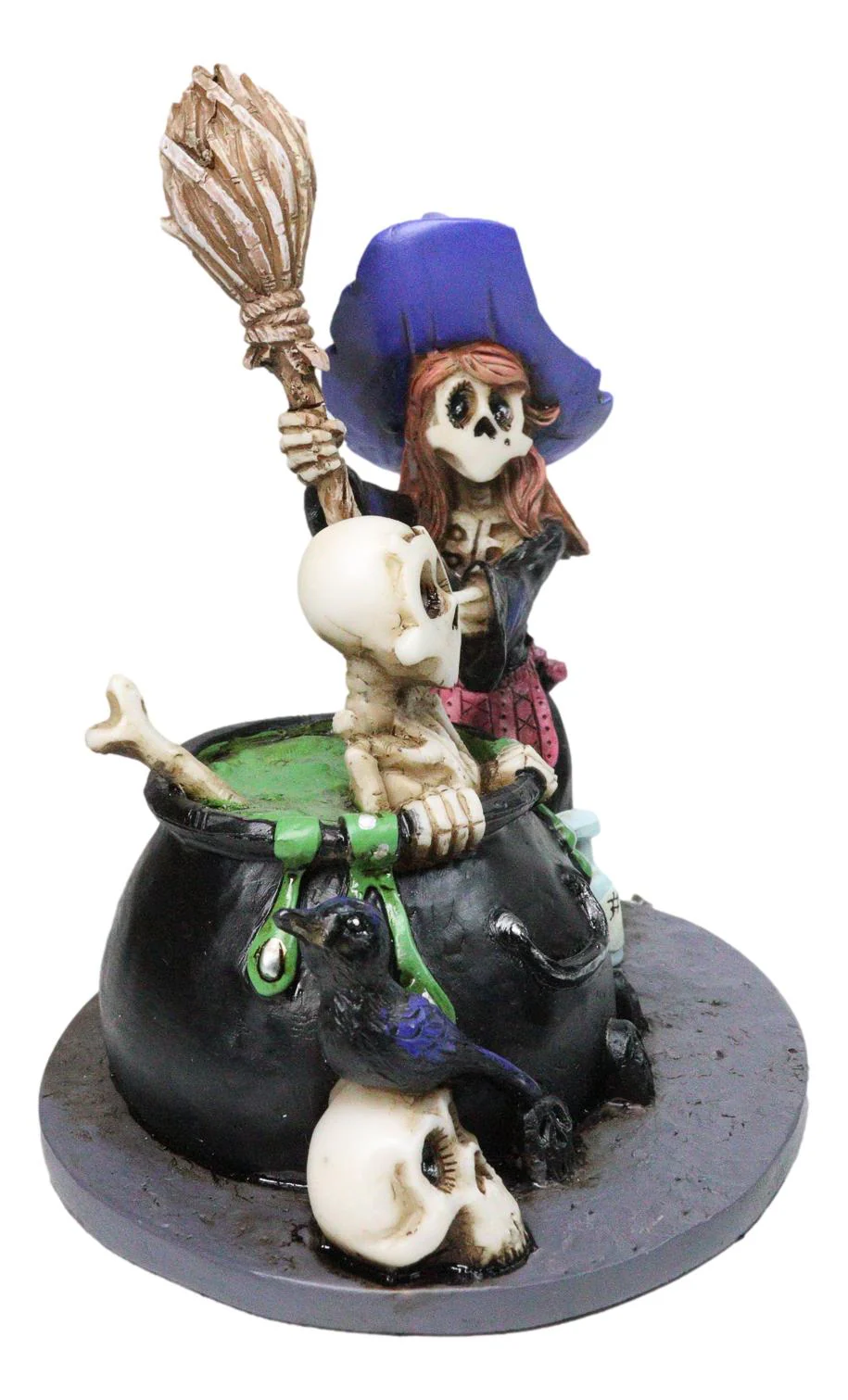 Day Of The Dead Bewitching Kitchen Skeleton Witch Raven Potion Cauldron Figurine - Image 5