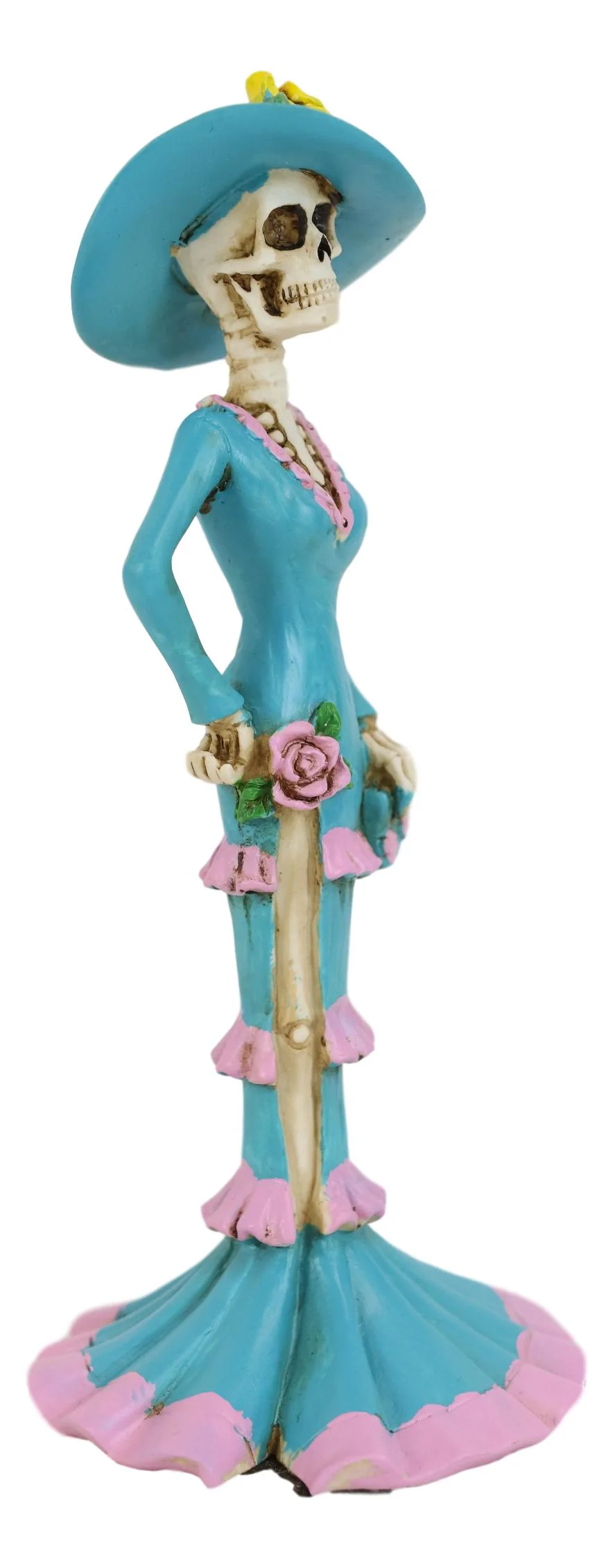 Day Of The Dead Blue Socialite Senorita Fashion Ballroom Skeleton Lady Statue - Image 3