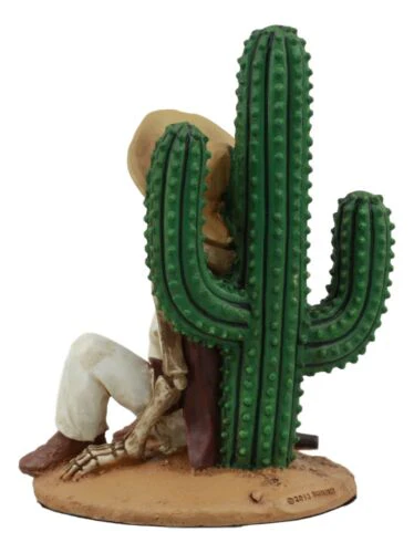 Day of The Dead El Borracho Drunk Desert Bandit By Cactus Skeleton Statue - Image 4