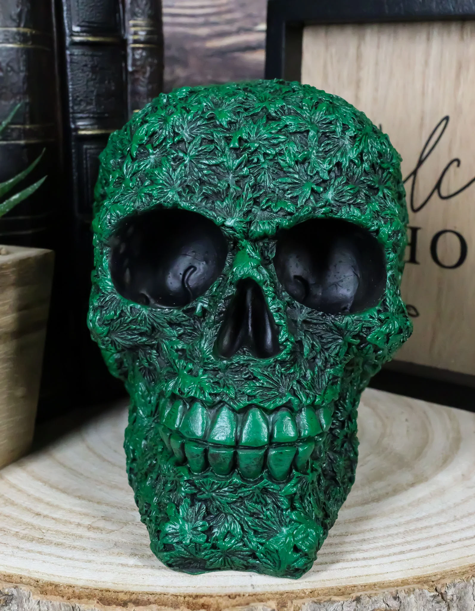Day of The Dead Greenman Ent Green Petal Leaves Flora Fauna Skull Figurine - Image 8