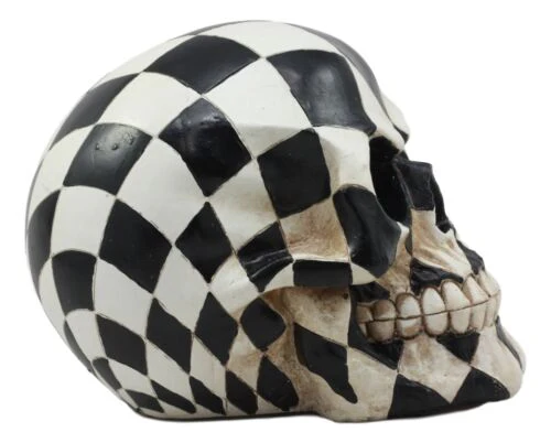 Day Of The Dead Harlequin Black And White Checkered Skull Statue Sugar Skull Art - Image 4