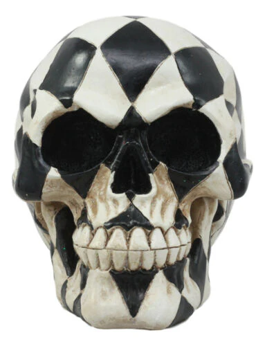 Day Of The Dead Harlequin Black And White Checkered Skull Statue Sugar Skull Art - Image 5