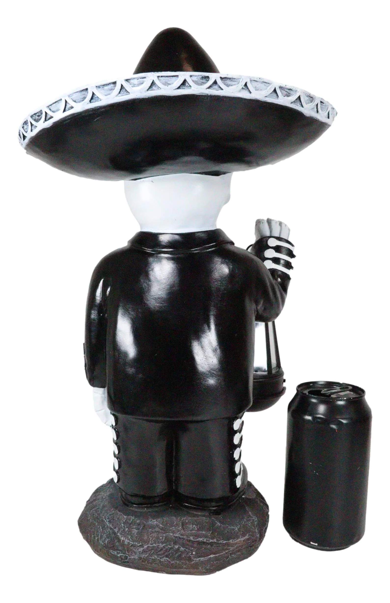 Day Of The Dead Skeleton Mariachi Singer Statue With Solar Powered Lantern LED - Image 5
