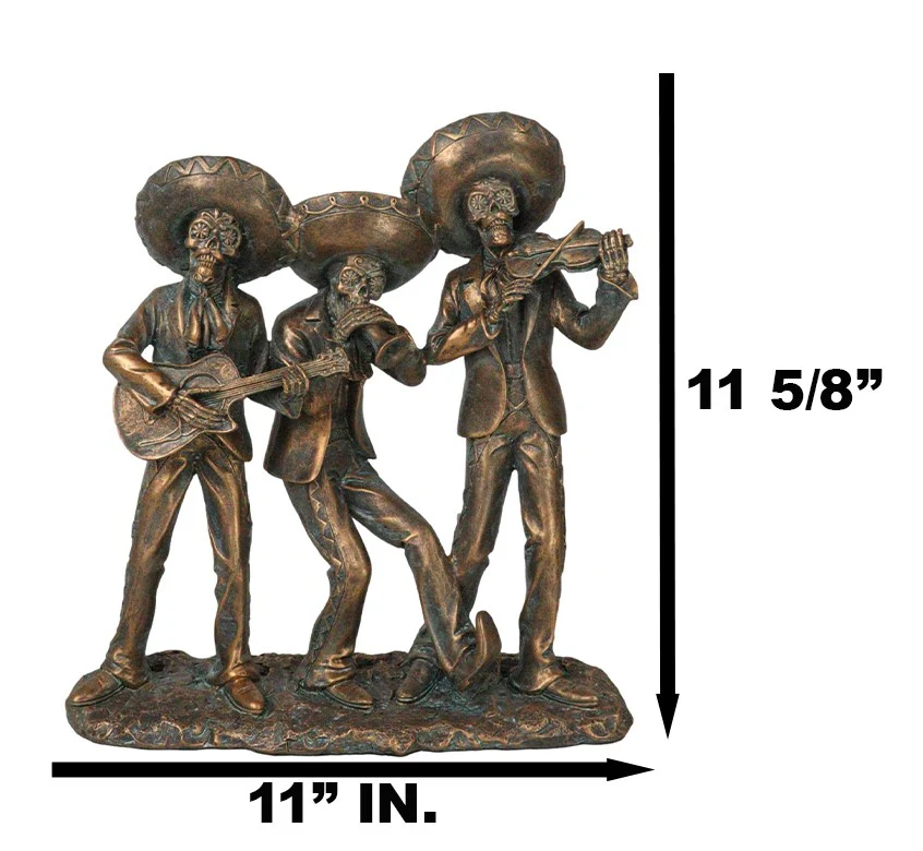 Day of The Dead Skeleton Mariachi Trio Guitarron Trumpet And Violin Figurine - Image 2