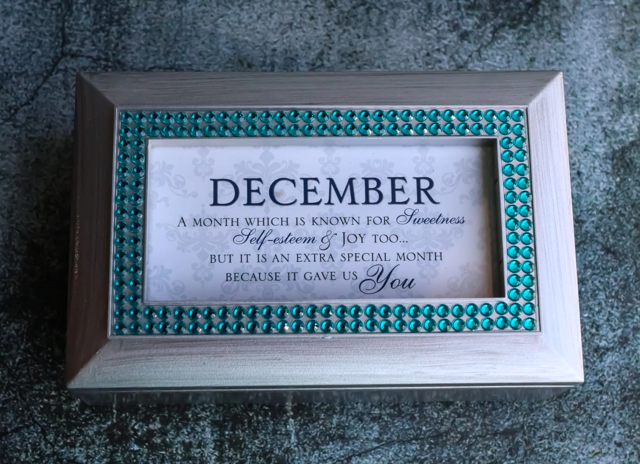 December Blue Zirconia Sweetness Joy Birthstones Silver Tone Musical Trinket Box - Image 7