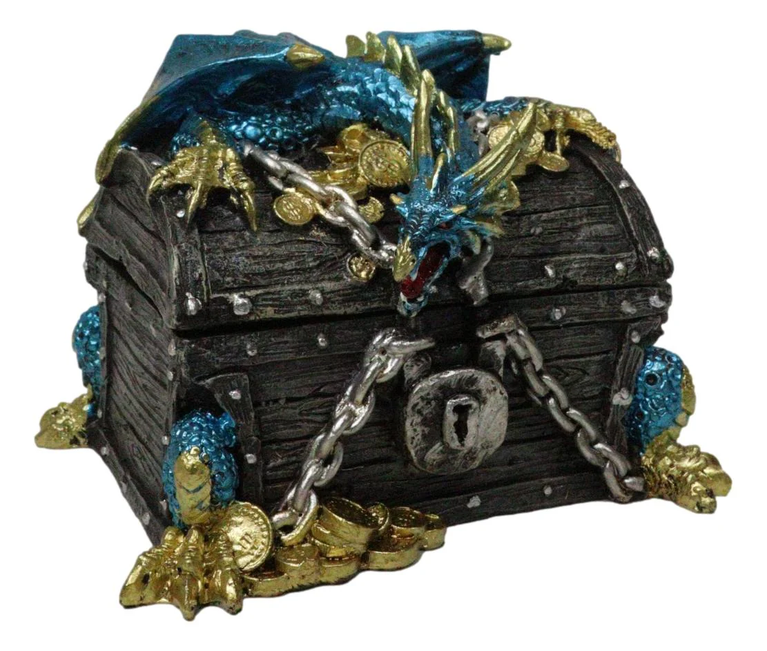 Deep Sea Dragon Chained To A Treasure Chest Decorative Jewelry Box Figurine - Image 6