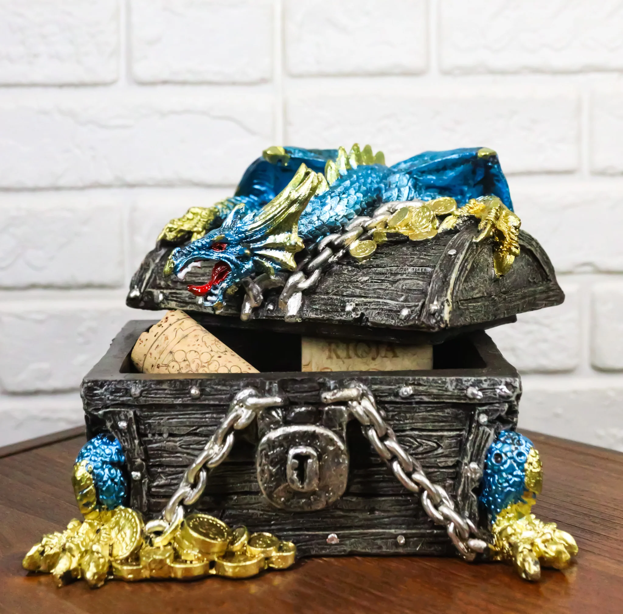 Deep Sea Dragon Chained To A Treasure Chest Decorative Jewelry Box Figurine - Image 9