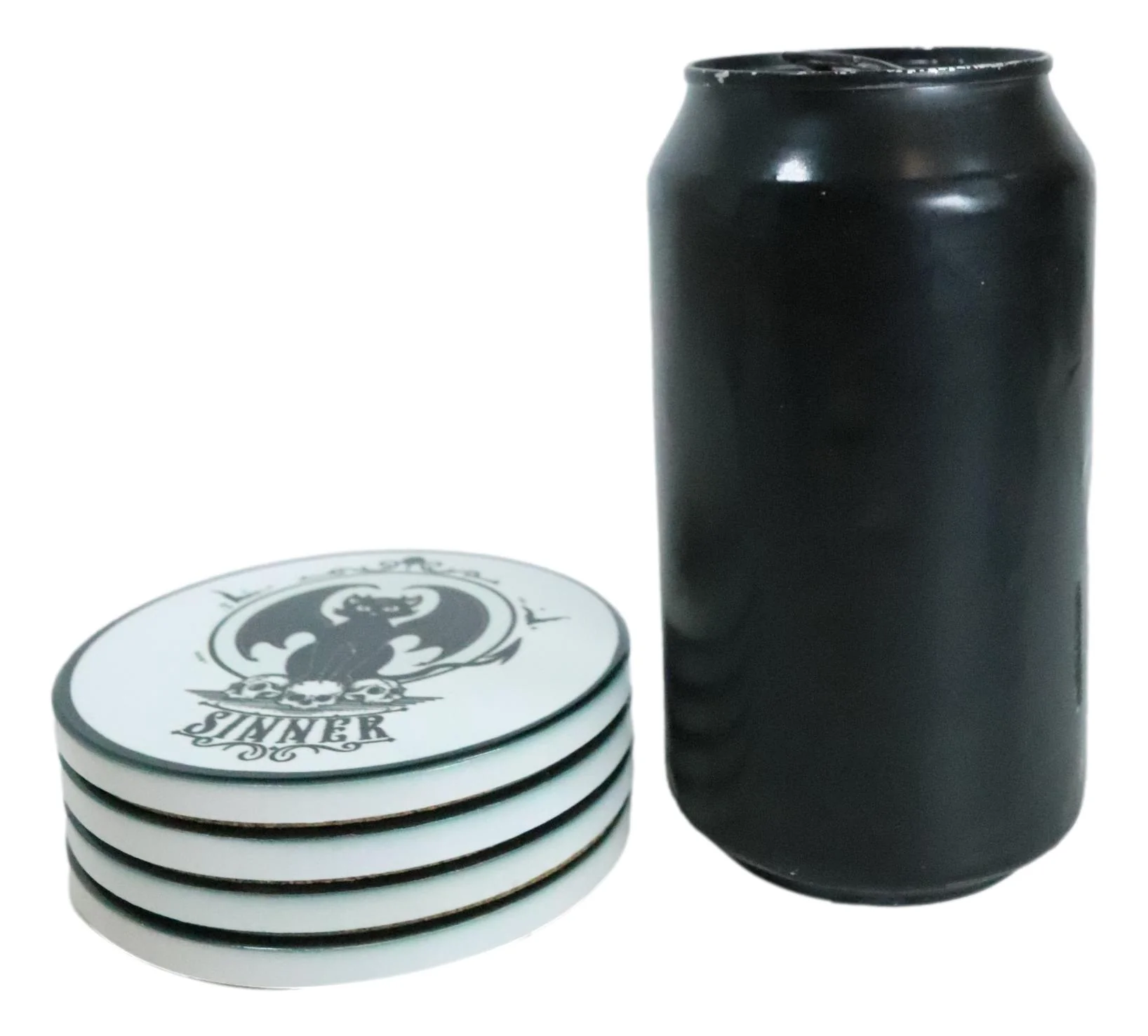 Devil Black Cat Skulls Sinner Ceramic Coaster Set of 4 Tiles With Cork Backing - Image 6