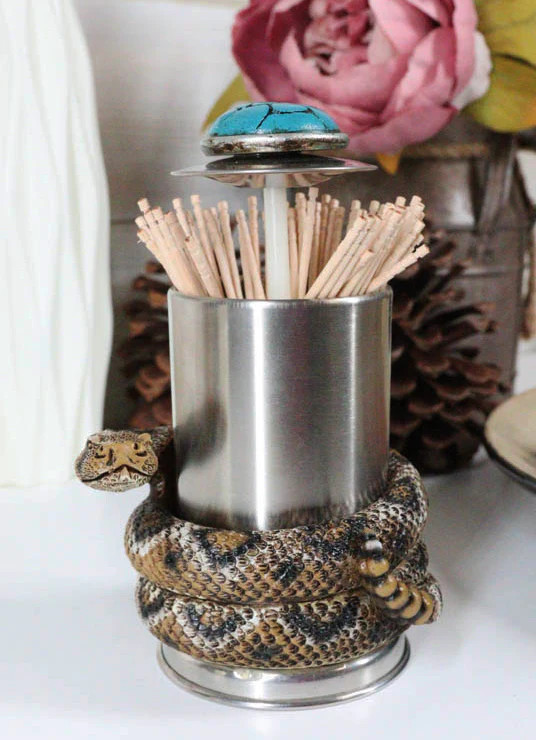 Diamondback Rattlesnake Coiling Around Toothpick Holder Spring Barrel Holder - Image 6