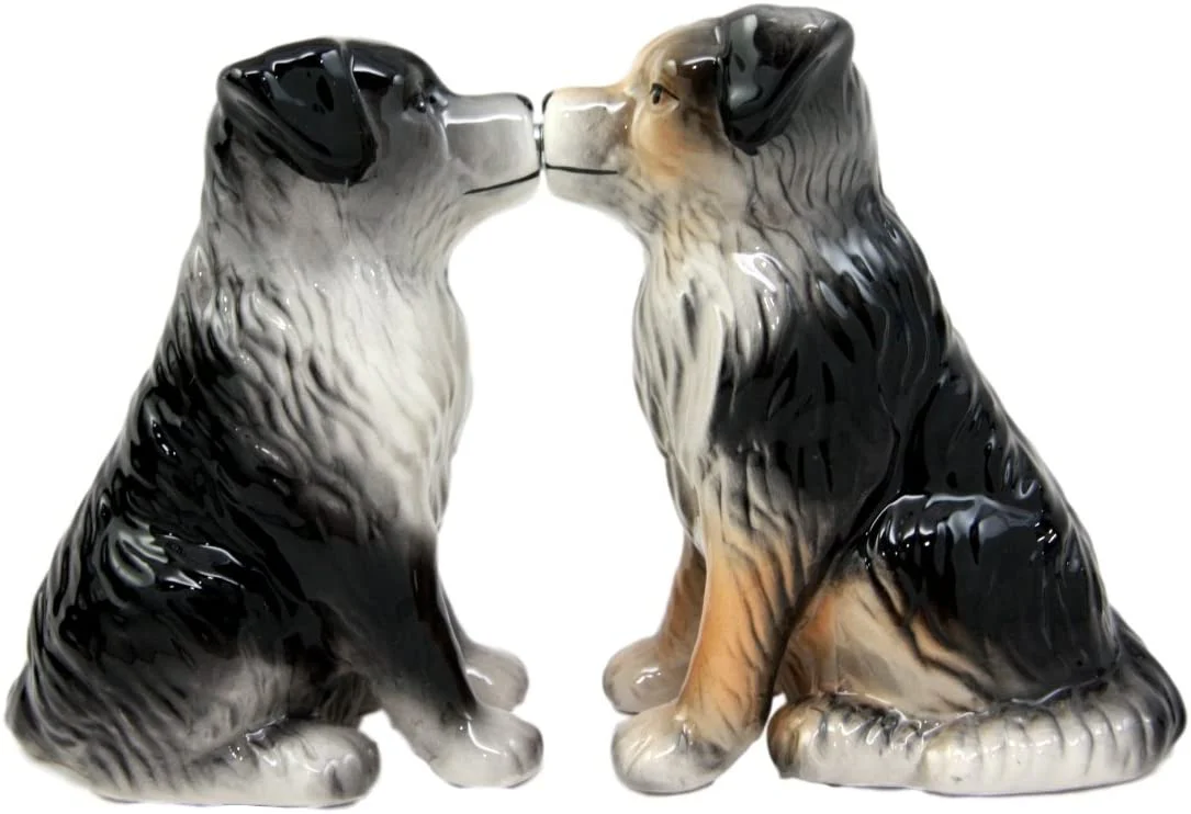 Dog Australian Shepherd Salt & Pepper Shakers Ceramic Magnetic Figurine Set 3"L - Image 4