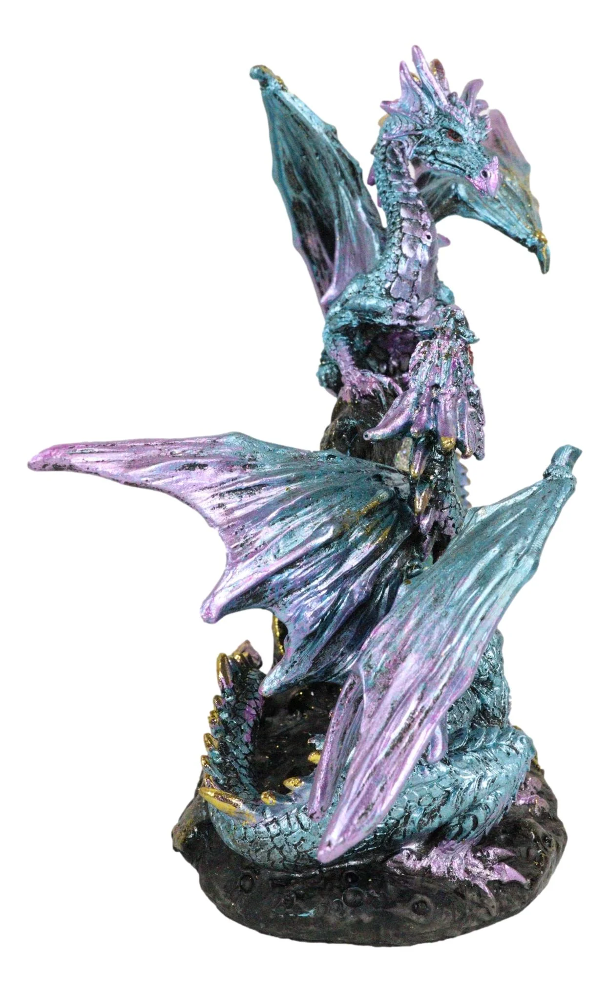 Dueling Dragons Family On Faux Emerald Quartz Geode LED Light Mountain Figurine - Image 3