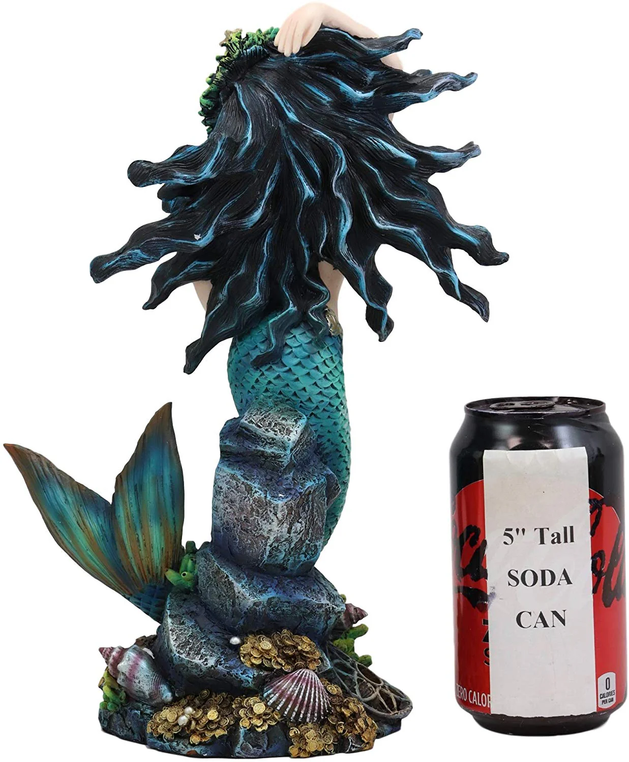 Ebros 11"H Nautical Turquoise Tail Mermaid Pearl Crown Princess By Treasures Statue - Image 5