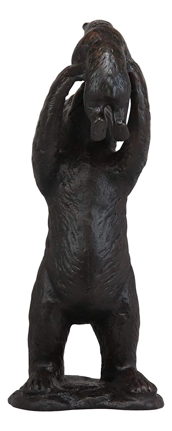 16"H Aluminum Whimsical Rustic Forest Black Momma Bear Lifting Her Cub Statue - Image 5