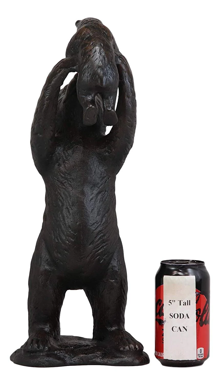 16"H Aluminum Whimsical Rustic Forest Black Momma Bear Lifting Her Cub Statue - Image 6