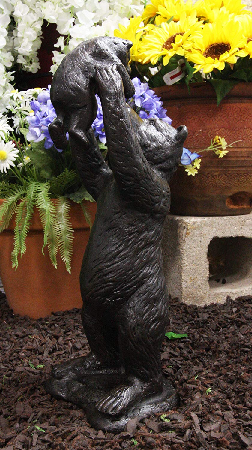 16"H Aluminum Whimsical Rustic Forest Black Momma Bear Lifting Her Cub Statue - Image 7