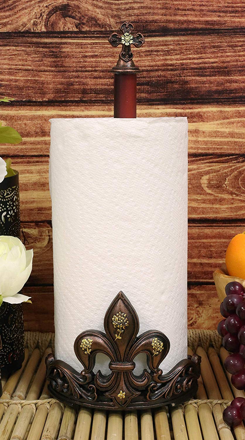 Ebros Rustic Vintage Fleur De Lis With French Fleury Cross Paper Towel Holder Set Of 2 - Image 2