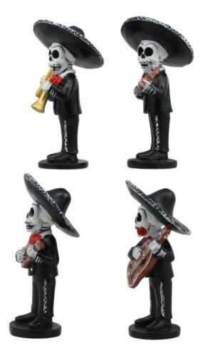 Ebros 4"Tall Fiesta Squad Day Of The Dead Skeleton Mariachi Band Statue Set of 4 Violin Guitarron Guitar And Trumpet Player Dias De Muertos Figurine Decor Set Or As Wedding Cake Toppers - Image 4