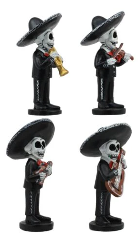 Ebros 4"Tall Fiesta Squad Day Of The Dead Skeleton Mariachi Band Statue Set of 4 Violin Guitarron Guitar And Trumpet Player Dias De Muertos Figurine Decor Set Or As Wedding Cake Toppers - Image 5