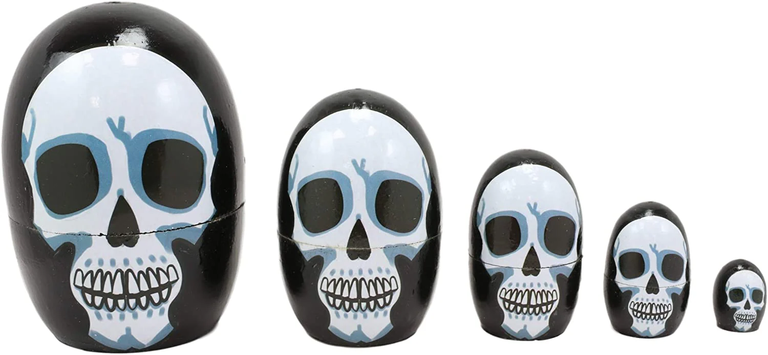 Ebros 5 Piece Set Skull Face Skeleton Head Nesting Dolls Matroyshka Figurines - Image 3