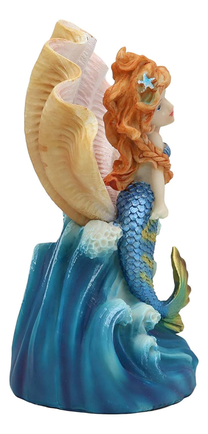 Ebros Colorful Ocean Mermaid Mergirl With Giant Shell Rising Over The Waves Figurine - Image 3
