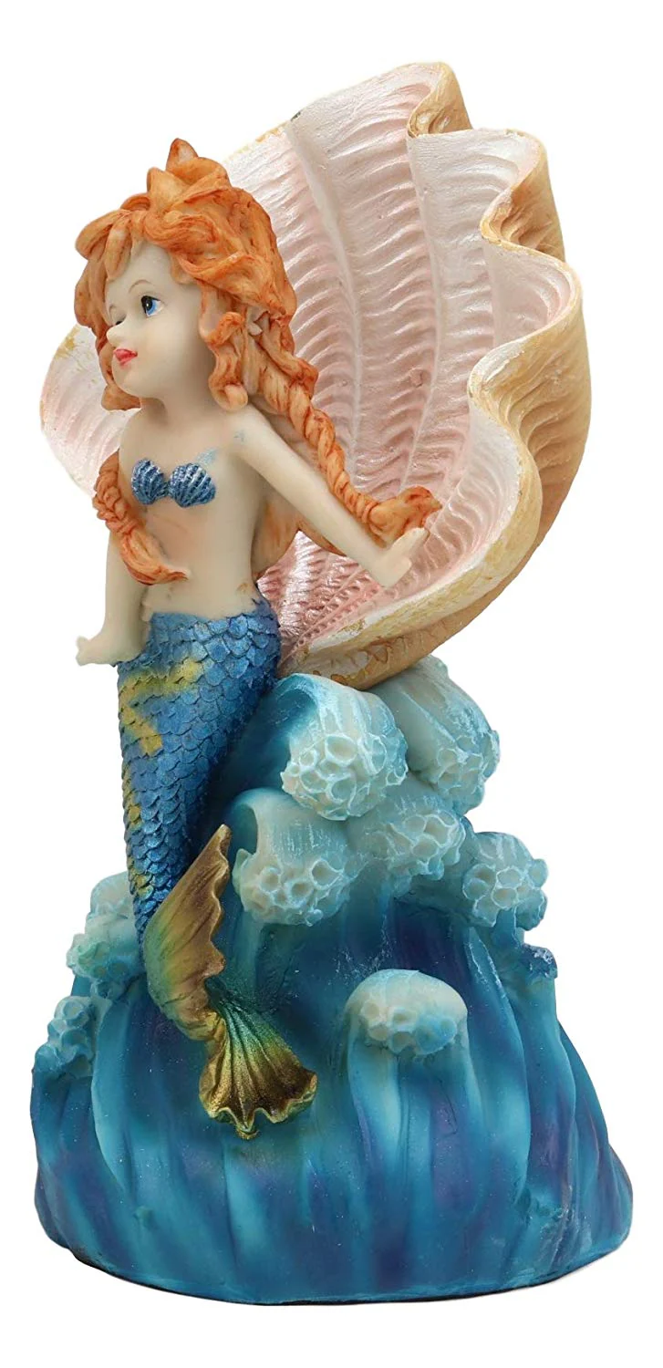 Ebros Colorful Ocean Mermaid Mergirl With Giant Shell Rising Over The Waves Figurine - Image 4
