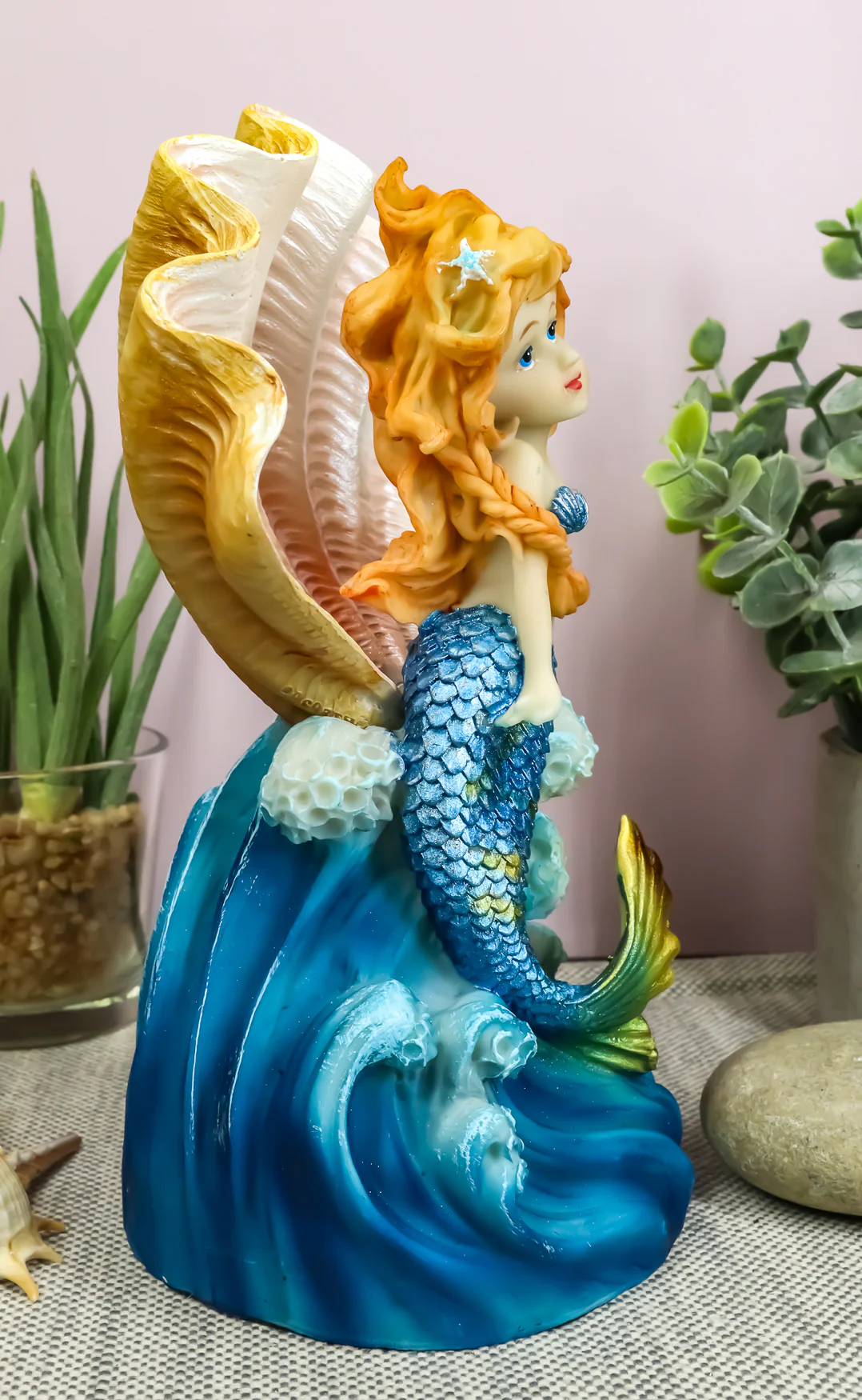Ebros Colorful Ocean Mermaid Mergirl With Giant Shell Rising Over The Waves Figurine - Image 6