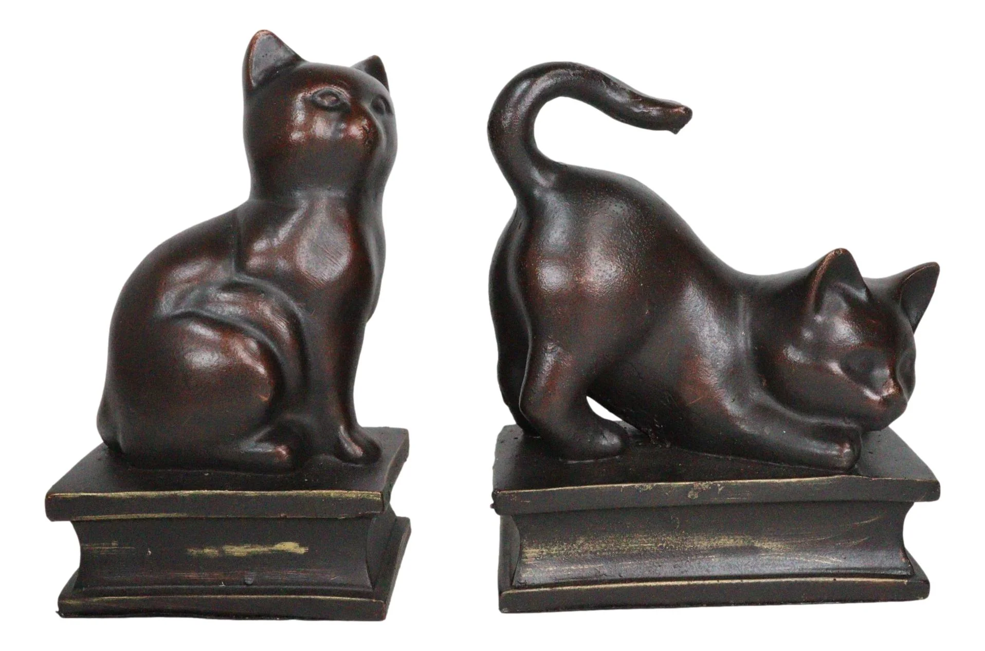 Sitting And Crouching Feline Cat Resin Bookends 7" Tall Abstract Cat Statue Set - Image 6