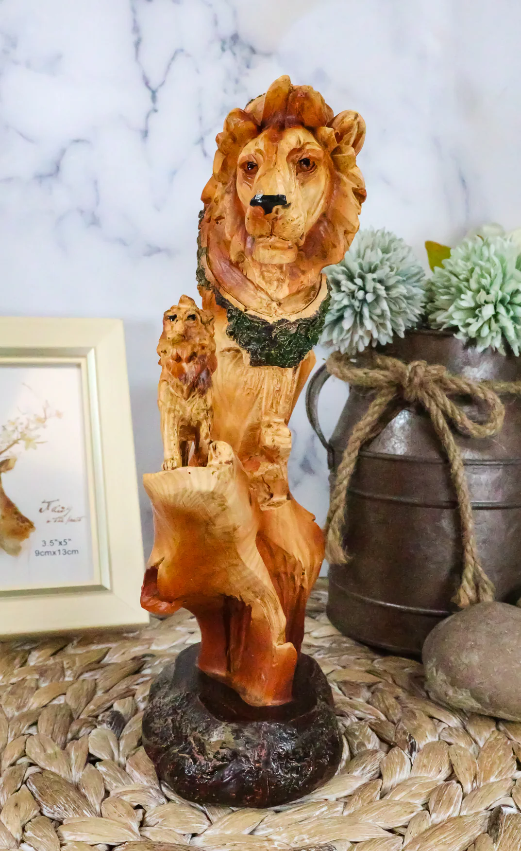 Ebros African Savanna Safari Lion Statue 9.25"Family Faux Wood Resin Figurine - Image 7