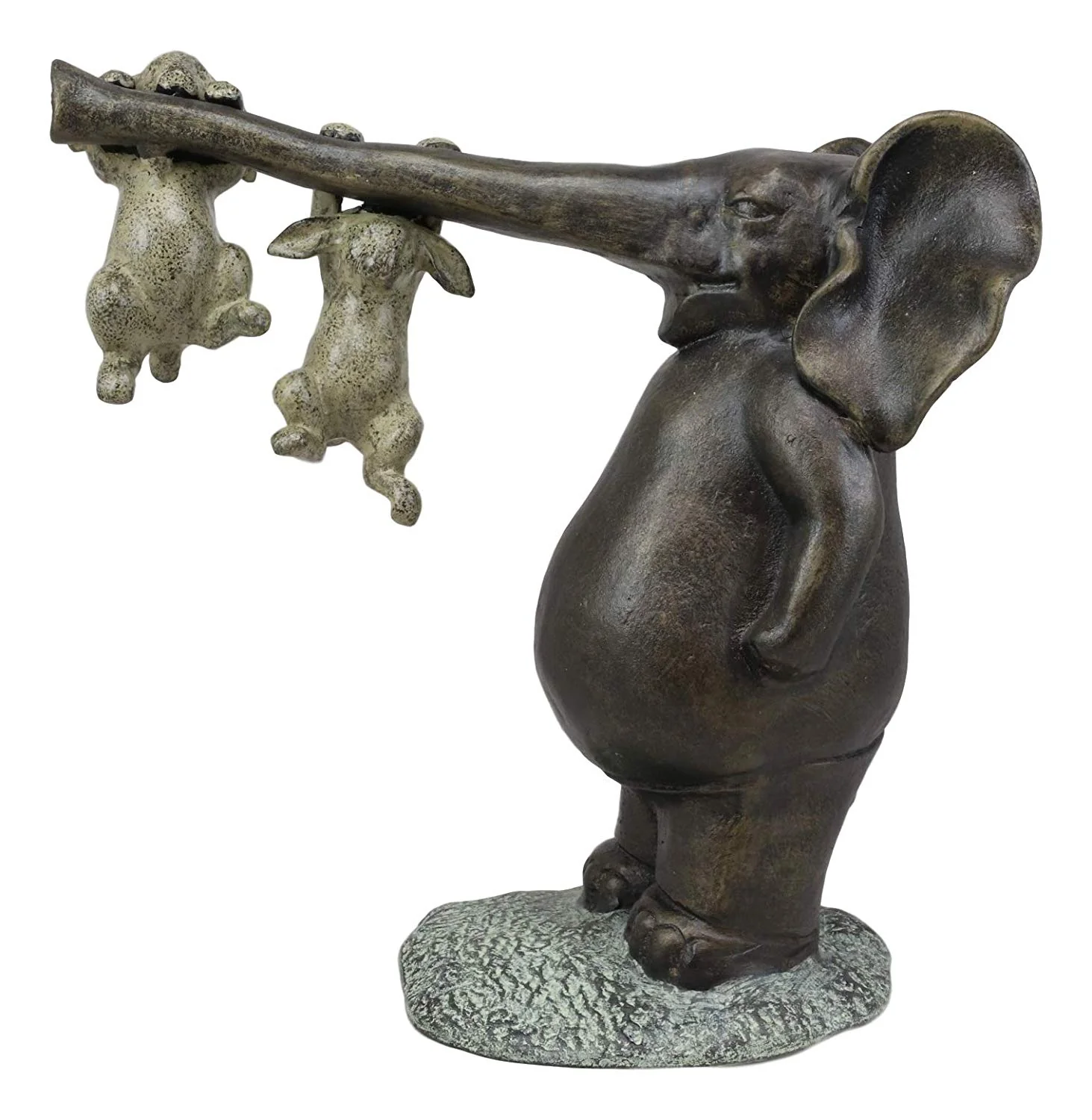 Ebros Aluminum Elephant With Two Playful Rabbits Hanging On Its Trunk Statue - Image 2