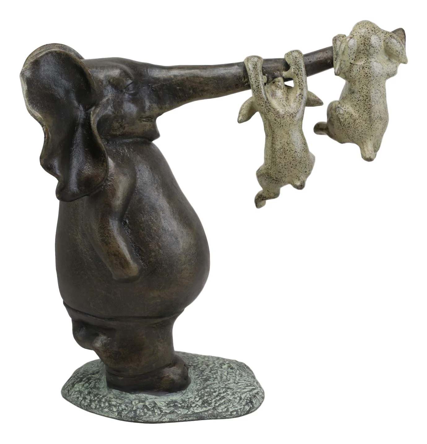 Ebros Aluminum Elephant With Two Playful Rabbits Hanging On Its Trunk Statue - Image 3