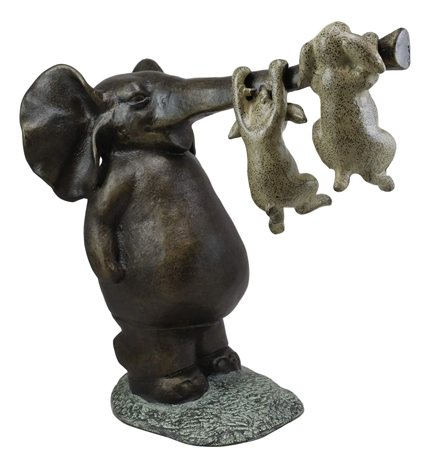 Ebros Aluminum Elephant With Two Playful Rabbits Hanging On Its Trunk Statue - Image 4