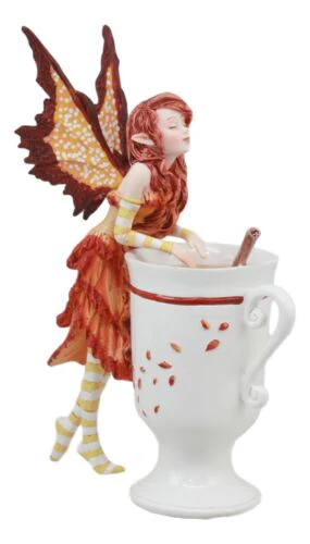 Amy Brown Autumn Apple Cider Cinnamon Tea Fairy Statue 6.25"Tall Tea Cup Fairy