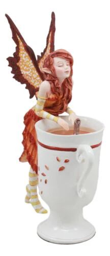 Amy Brown Autumn Apple Cider Cinnamon Tea Fairy Statue 6.25"Tall Tea Cup Fairy - Image 4