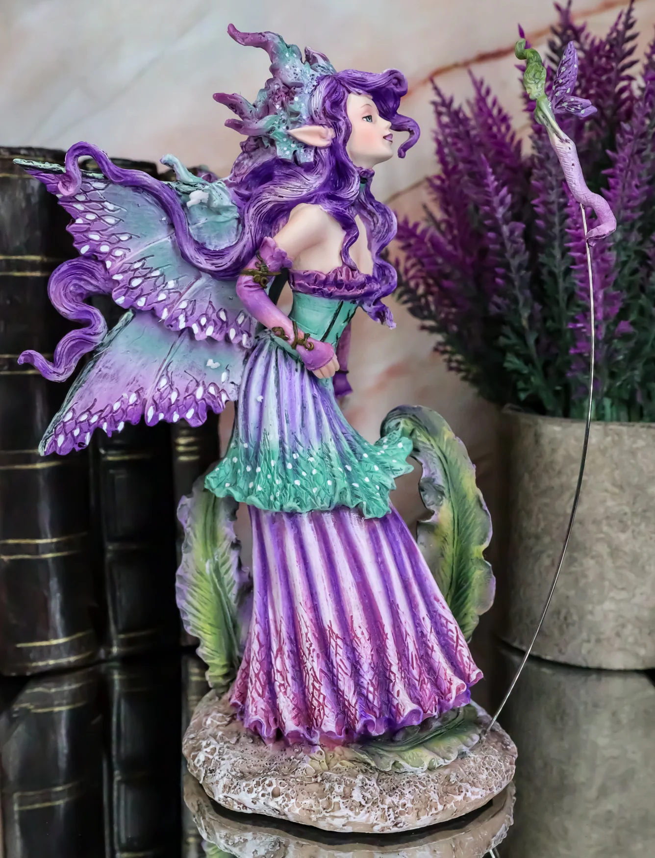 Ebros Amy Brown Pixie Gossip Enchanted Elf Fairy FAE Damsel with Indigo Purple Nymph Dragonfly Statue 7.5" Tall Fantasy Mythical Faery Garden Magic Collectible Figurine Fairies Pixies Nymphs Decor - Image 7