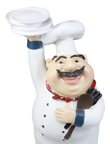 Ebros Be Our Guest French Bistro Chef Holding Plates and Utensils Statue Kitchen Counter-top Decor Figurine 10.5" H - Image 4