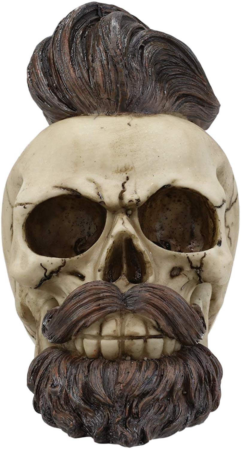 Ebros Bearded Skull with Stylish Haircut and Curled Mustache Figurine 7" Long - Image 4