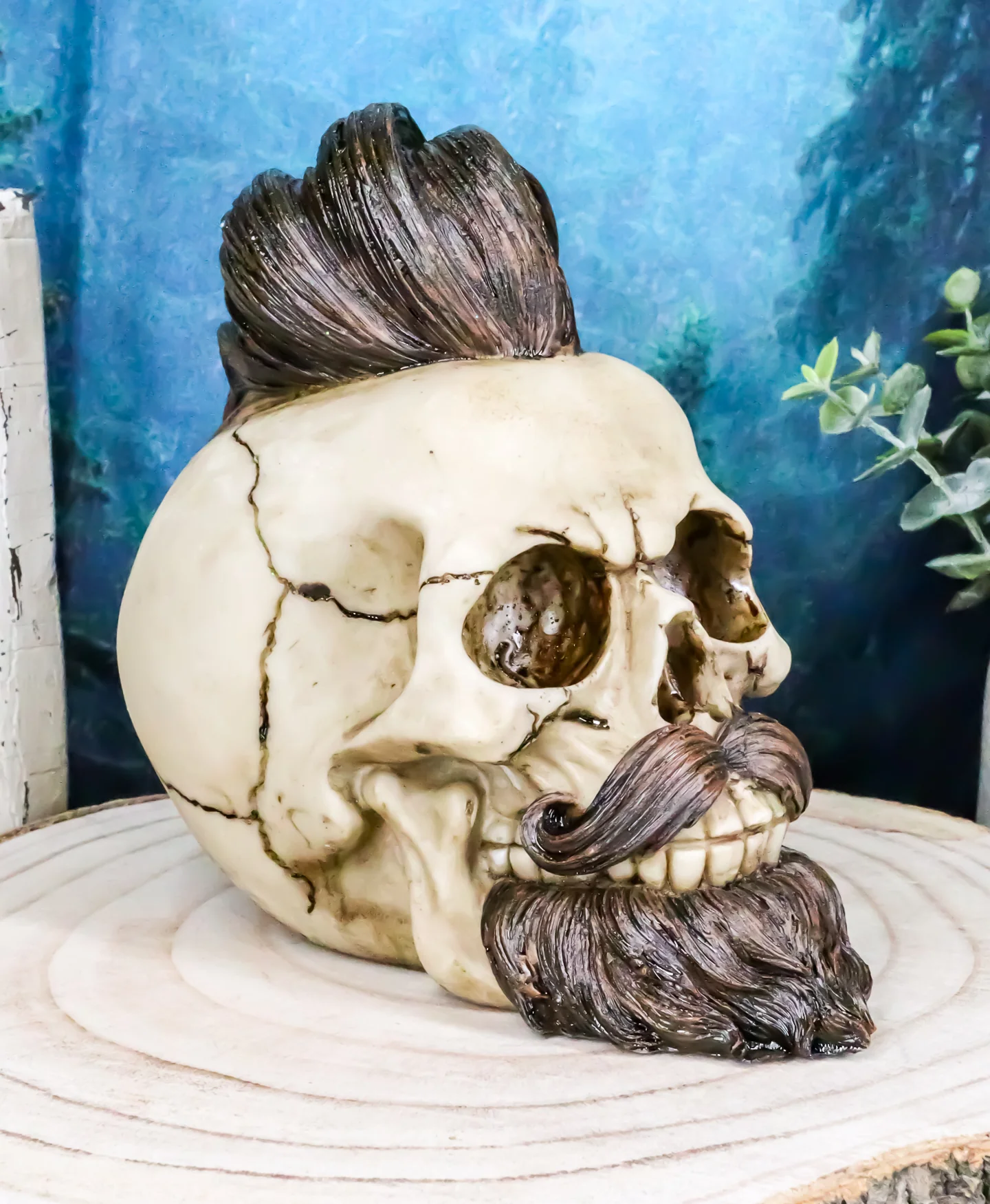 Ebros Bearded Skull with Stylish Haircut and Curled Mustache Figurine 7" Long - Image 5
