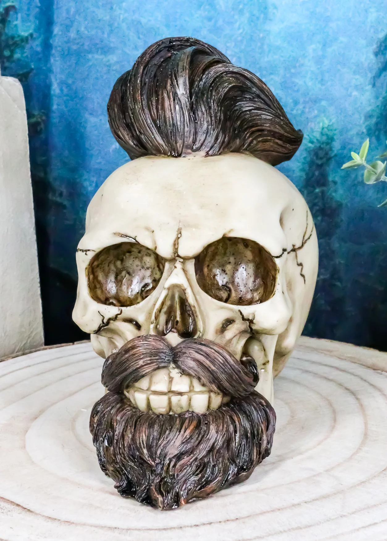 Ebros Bearded Skull with Stylish Haircut and Curled Mustache Figurine 7" Long - Image 6