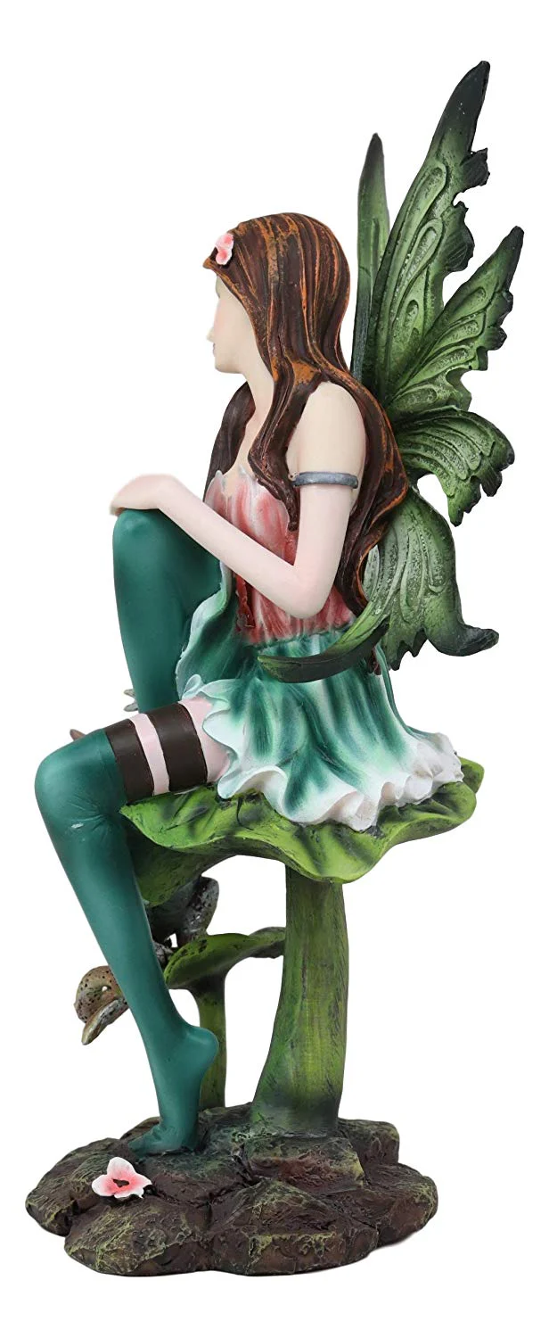 Ebros Beautiful Gaia Pixie Fairy With Green Wyrmling Dragon Statue 9.5"Tall Mythical Fantasy Fae Lady Of Summer Forest Magic Figurine Collectible Medieval Fairies Decor - Image 4