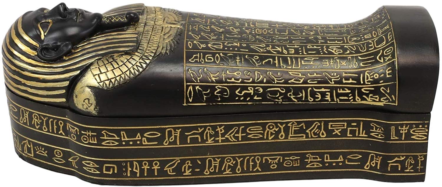 Ebros Black and Gold Egyptian High Priest Horkhebit of Saqqara Sarcophagus Coffin Decorative Box Figurine 7.25" Long Egyptian Temple Tombstone Historical Trinket Jewelry Stash Boxes Decor - Image 3